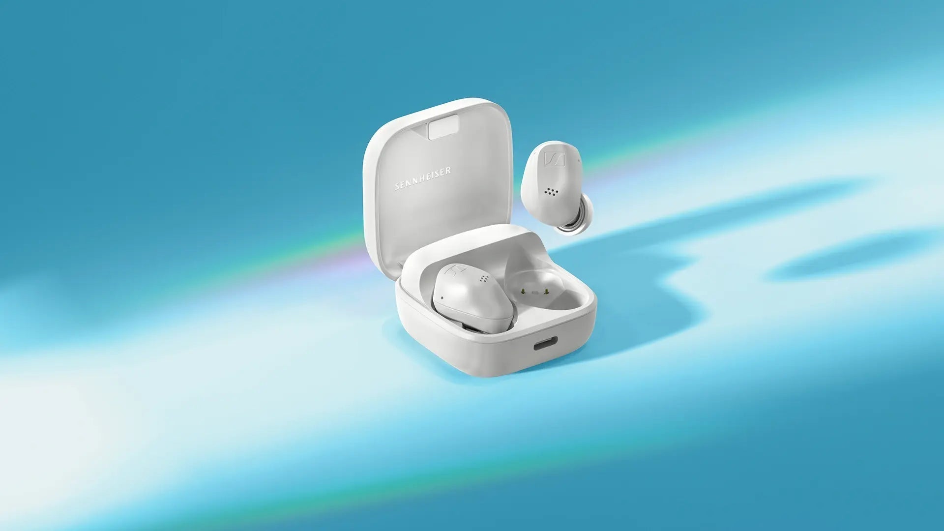 White ACCENTUM True Wireless In Ear Headphones Desktop